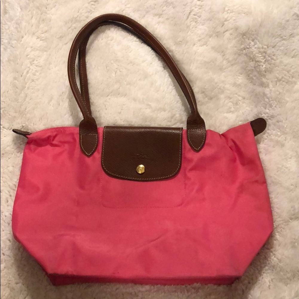 GUC Longchamp Le Pliage Medium Tote hot pink
